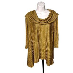 Womens Gold Relaxed Fit Sweater Cowl Neck Top Handkerchief Hem Size PL U